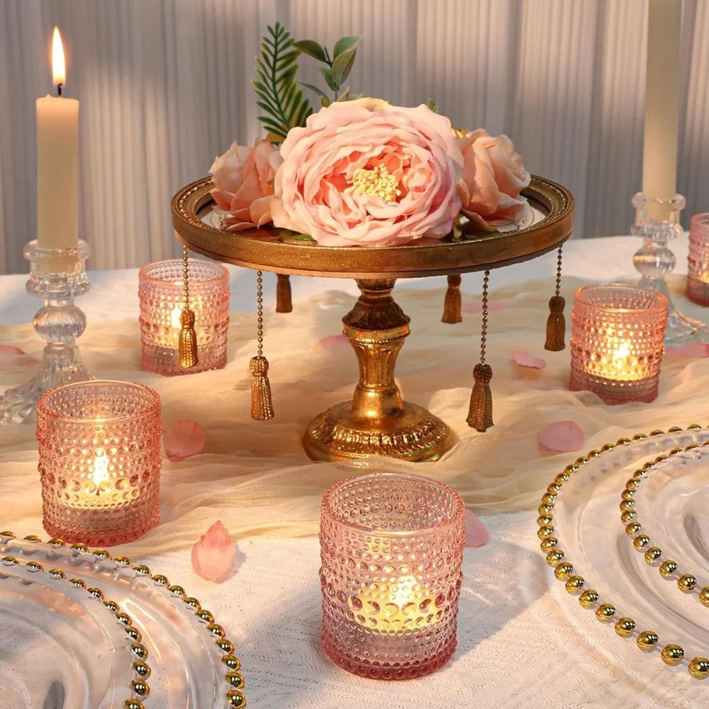 3 Vintage inspired Pink Glass Candle Holders‎